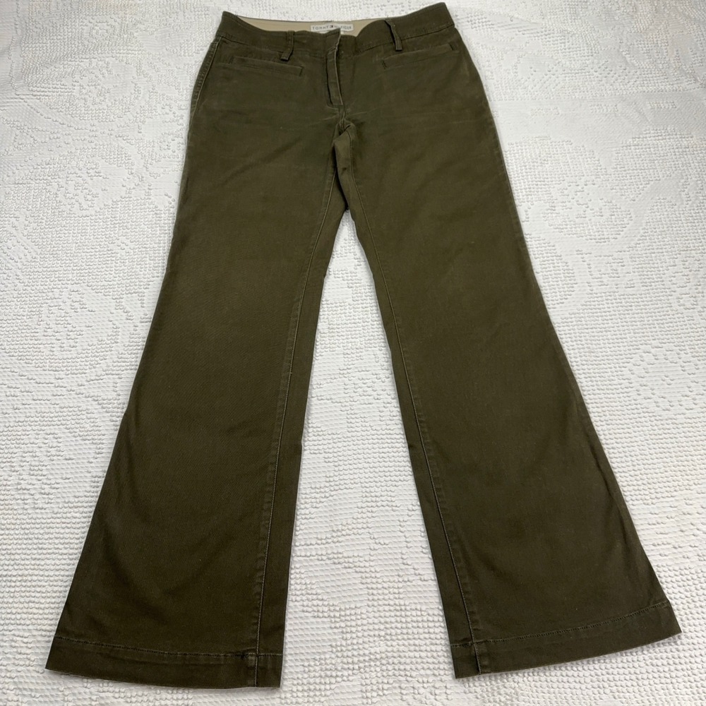 Tommy Hilfiger Womens Olive Green Stretch Bootcut Chino Pants Size 4